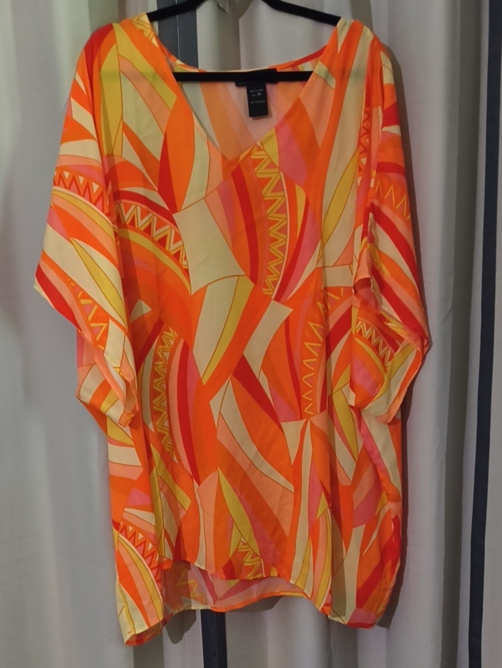 Midnight Velvet Orange and Yellow Abstract V-Neck Tunic